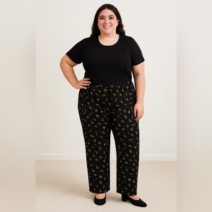 Lauren Ralph Lauren Floral Palazzo  Pants Elastic Womens Plus Size 20W Black